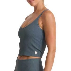 Vuori Ribbed v neck top with built in bra - Slate Blue